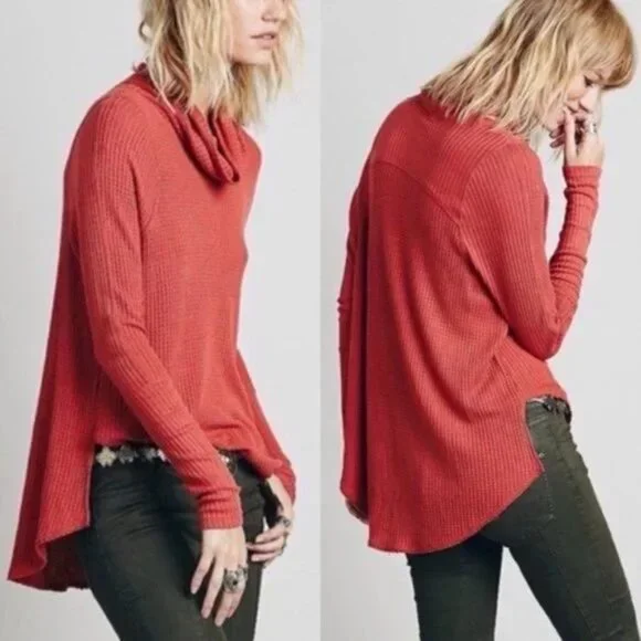Free People Red Cowl Neck Blouse - Picture 3 of 11